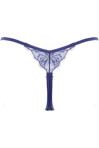 Women's Blue Lace & Satin Mini Thong - Prelude Pearl