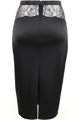 Women Black Satin & Lace Pencil Skirt Prelude Pearl