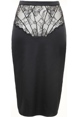 Women Black Satin & Lace Pencil Skirt Prelude Pearl