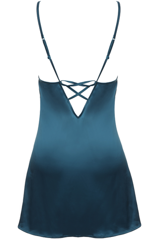 Women's Teal Satin Babydoll with Embroidery Cups - Satin Nightie - Prelude Venus