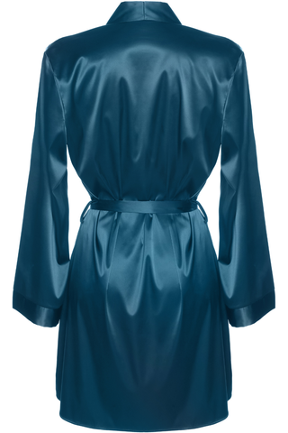 Women's Teal Satin Robe with Embroidery - Luxury Satin Nightwear - Prelude Venus