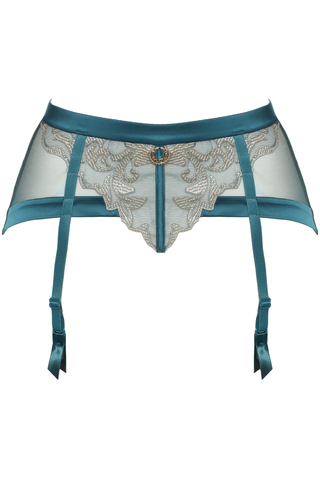 Prelude Venus Teal Suspender Belt - Luxury Embroidery Lingerie