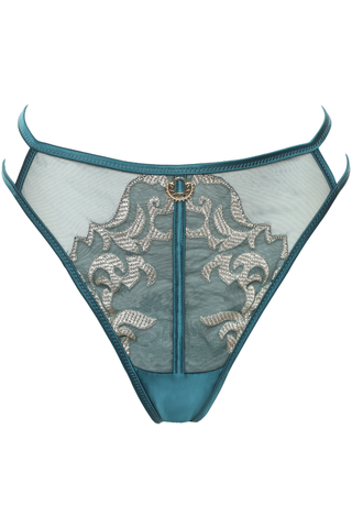 Prelude Venus Teal Tanga Thong - Luxury Embroidered Knickers