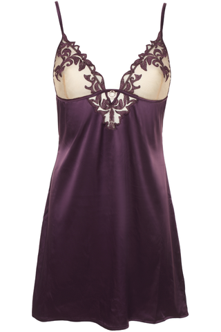 Women's Purple Satin Babydoll with Embroidered Cups - Luxury Satin Nightwear - Prelude Venus