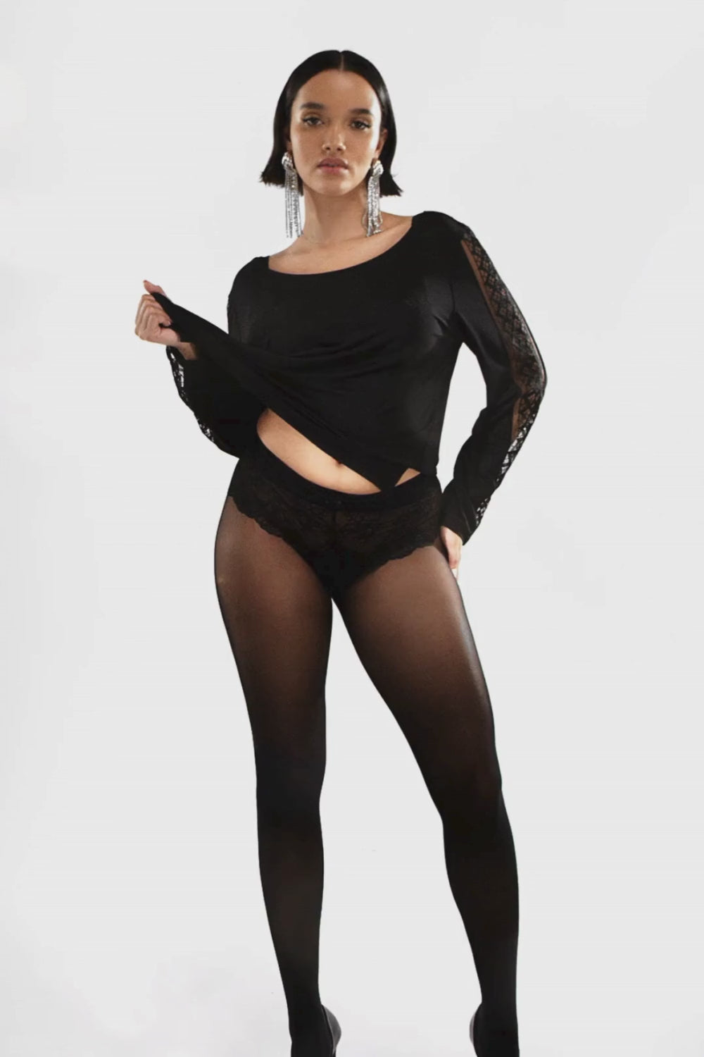 Aubade Black Modal Long Sleeve Top with Embroidery Sweet Obsession