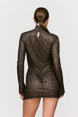Sarda Tabei Short Long Sleeved Dress in Black & Gold
