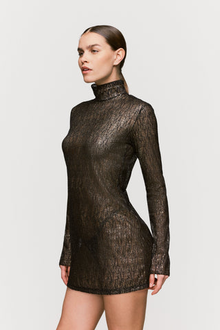 Sarda Tabei Short Long Sleeved Dress in Black & Gold