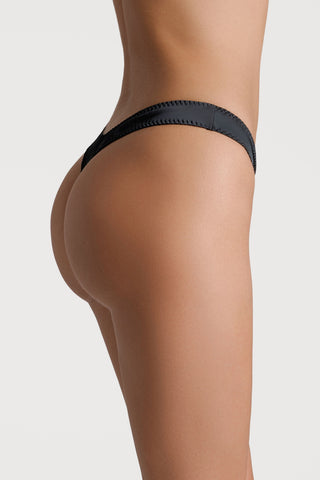 Scandale Dédicace Satin High Hips Thong Black