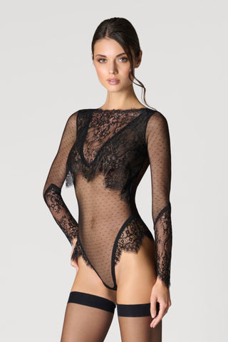 Scandale Inspiration Divine Long Sleeve Veil Thong Bodysuit