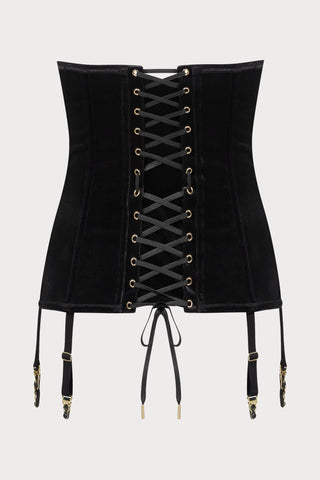 Scandale x Maison Close Rococo Black Velvet Corset with Suspenders - Naughty Knickers