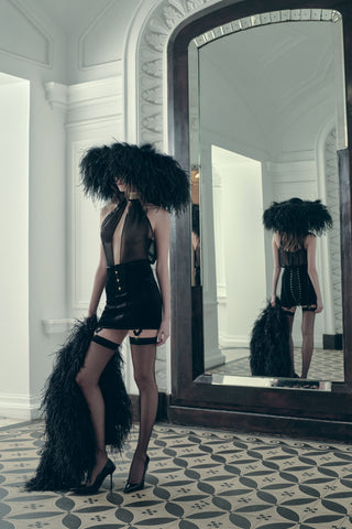 Scandale x Maison Close Rococo Black Velvet Short Skirt with Suspenders