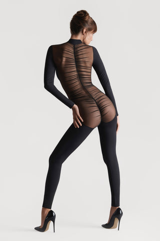 Scandale Nuit Fauve Sheer Back Long Sleeve Jumpsuit Black