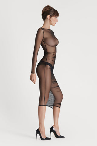 Scandale Nuit Fauve Sheer Long Sleeve Dress Black