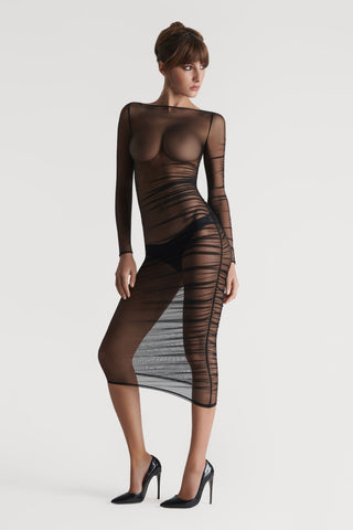 Scandale Nuit Fauve Sheer Long Sleeve Dress Black