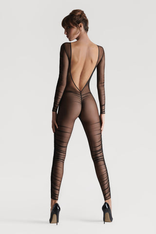 Scandale Nuit Fauve Sheer Long Sleeve Jumpsuit Black
