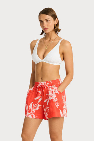 Aloha Cotton Beach Shorts in Flame, Size L (UK 14)