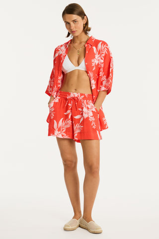 Aloha Cotton Beach Shorts in Flame, Size L (UK 14)
