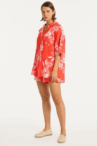 Aloha Cover Up Cotton Shirt in Flame, Size L (UK 14)