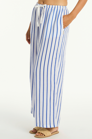 Sea Level Amalfi Blue Cotton Beach Pants - Luxury Resortwear