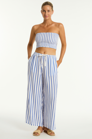 Sea Level Amalfi Blue Cotton Beach Pants - Luxury Resortwear