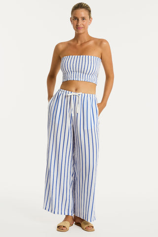 Amalfi Blue Striped Cotton Bandeau Beach Top, Size XS (UK 8)