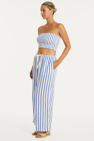 Amalfi Blue Striped Cotton Bandeau Beach Top, Size XS (UK 8)