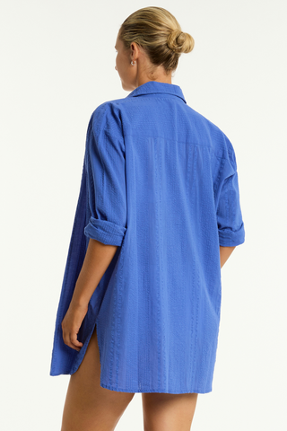 Sea Level Heatwave Blue Cotton Cover Up Shirt