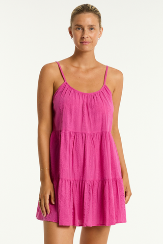 Sea Level Heatwave Pink Cotton Short Sundress