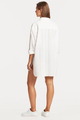 Heatwave White Cotton Cover Up Shirt