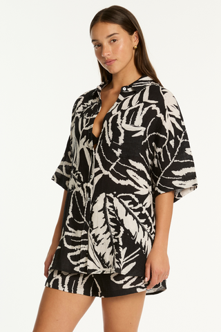 Sea Level Jungle Book Aloha Cotton Short Sleeve Shirt Black