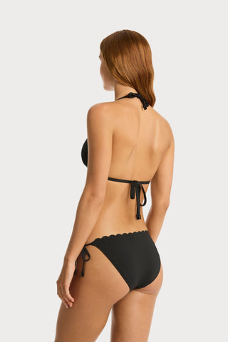 Scalloped Tie Side Bikini Bottom Black
