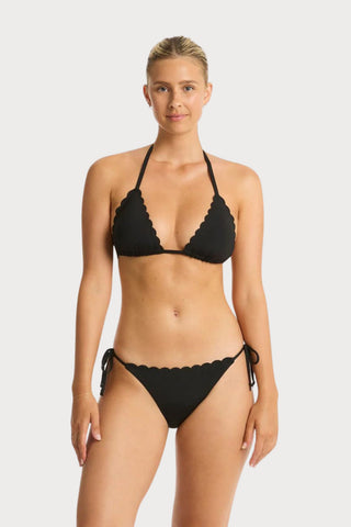 Scalloped Tie Side Bikini Bottom Black