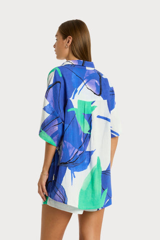 Sublime Aloha Cotton Beach Shirt in Cobalt