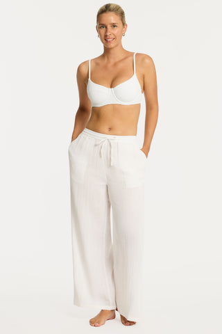 Sunset White Cotton Beach Pants