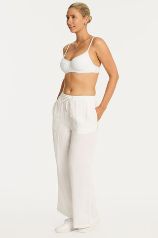 Sunset White Cotton Beach Pants