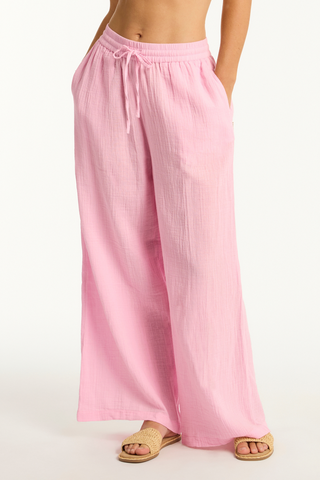 Sea Level Sunset Pink Cotton Beach Pants - Luxury Resortwear