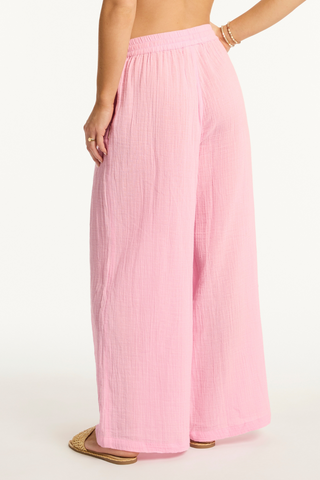 Sea Level Sunset Pink Cotton Beach Pants - Luxury Resortwear