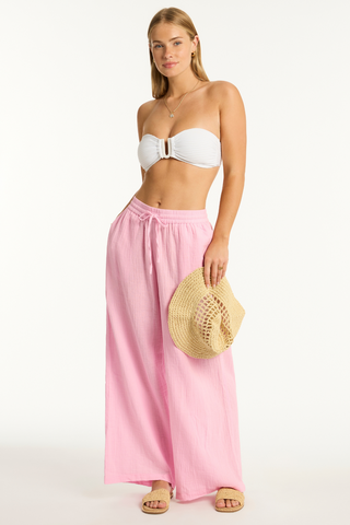 Sea Level Sunset Pink Cotton Beach Pants - Luxury Resortwear