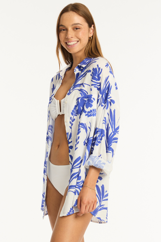 Sea Level Tradewind Cover Up Shirt Cobalt