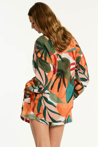 Sea Level Tropaluxe Cotton Beach Shirt Khaki