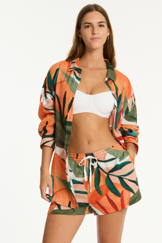 Sea Level Tropaluxe Cotton Beach Shorts Khaki