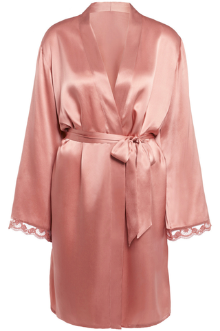 Womens Pink Silk Kimono with & Embroidery Trims - Simone Pérèle Love Me 