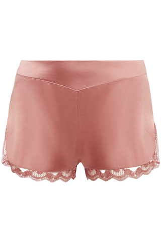 Womens Pink Silk Shorts with Embroidery - Simone Pérèle Love Me Nightwear
