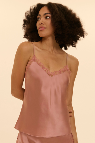 Womens Pink Silk Top with Embroidered Neckline - Simone Pérèle Love Me