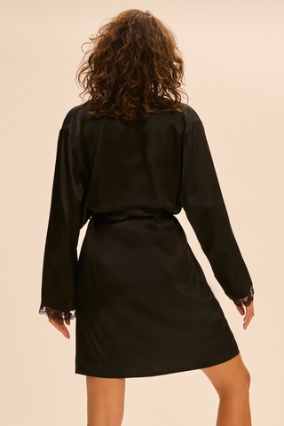 Simone Pérèle Love Me Black Silk & Embrodiery Kimono - Silk Loungewear