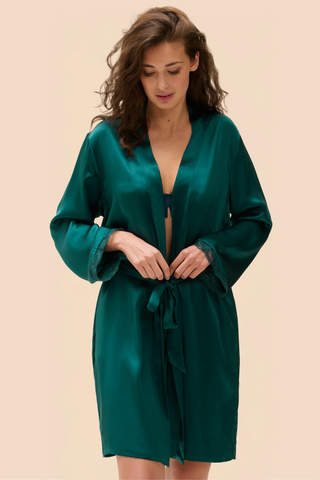 Simone Pérèle Love Me Emerald Silk & Embrodiery Kimono
