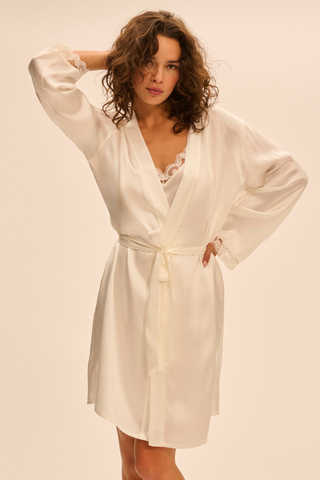 Simone Pérèle Love Me Natural Silk & Embrodiery Kimono - French Nightwear
