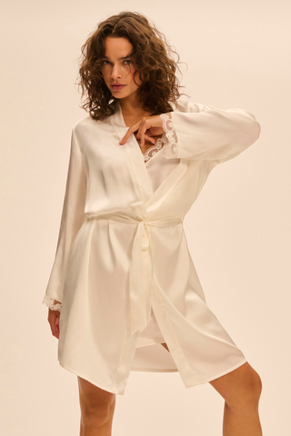 Simone Pérèle Love Me Natural Silk & Embrodiery Kimono - French Nightwear