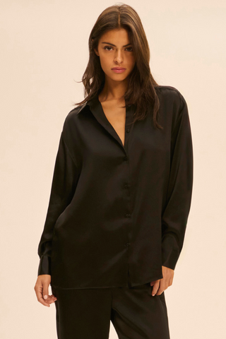 Simone Pérèle Love Me Black Silk & Embrodiery Pyjama Shirt