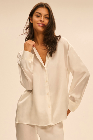 Simone Pérèle Love Me Natural Silk & Embrodiery Pyjama Shirt